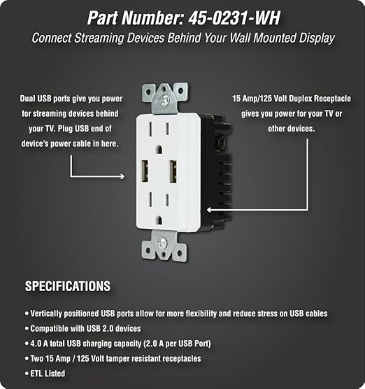 DATA COMM Electronics 45-0231-WH USB Recessed Media Outlet Box, In-Wall Cable - Image 4
