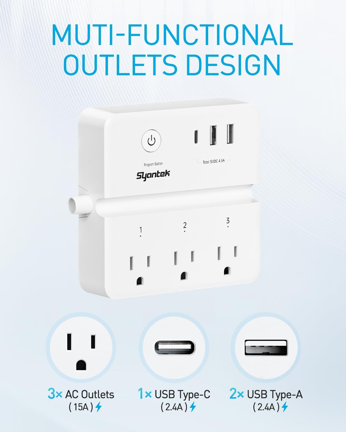 Remote Control Power Strip with 3 RF Controlled Outlets Surge Protector Power Strip with 3 USB Ports, Phone Holder, 15A/1875W 4ft Cord Remote Control Outlet Plug for Home Office