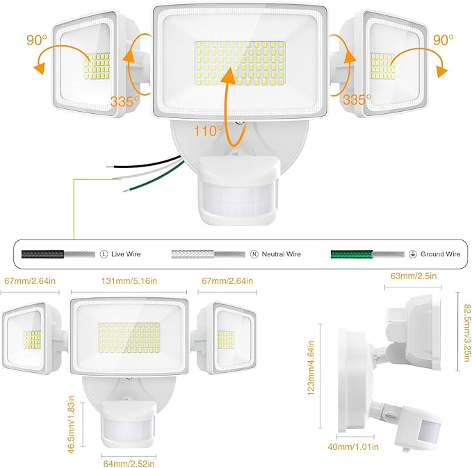 Onforu 2 Pack 75W LED Motion Sensor Outdoor Lights, 7000LM Dusk to Dawn Outdoor - Image 9