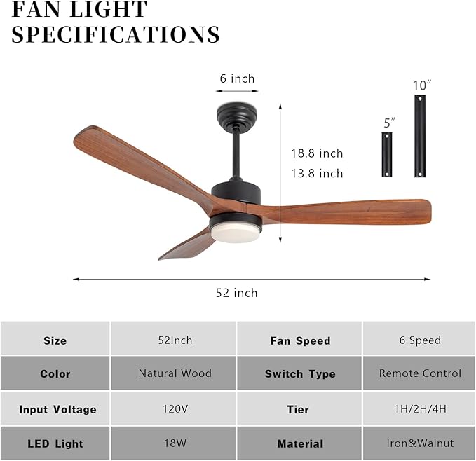 revoici 52 Inch Solid Wood Ceiling Fans - Image 6