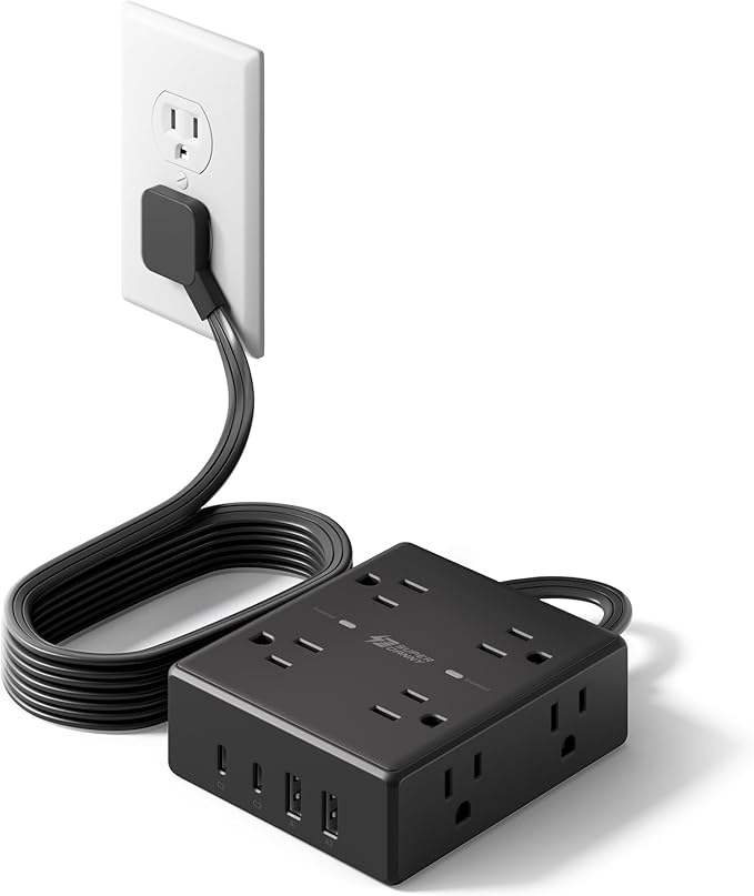 6Ft Extension Cord with Multiple Outlets, Flat Plug Power Strip Surge Protector by SUPERDANNY