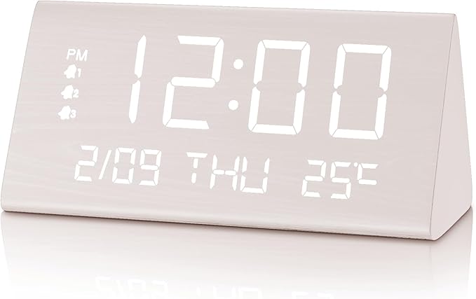 JALL Digital Alarm Clock, with Wooden Electronic LED Time Display, 3 Alarm by JALL
