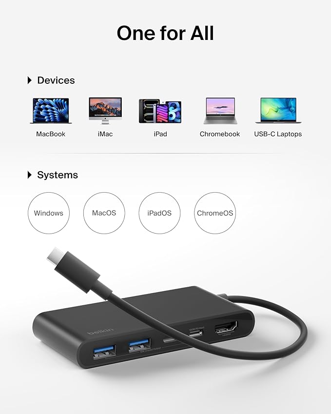 Belkin USB C Hub, 5-Port Hub w/ 4K HDMI Display @ 60Hz, 100W Power Delivery - Image 7