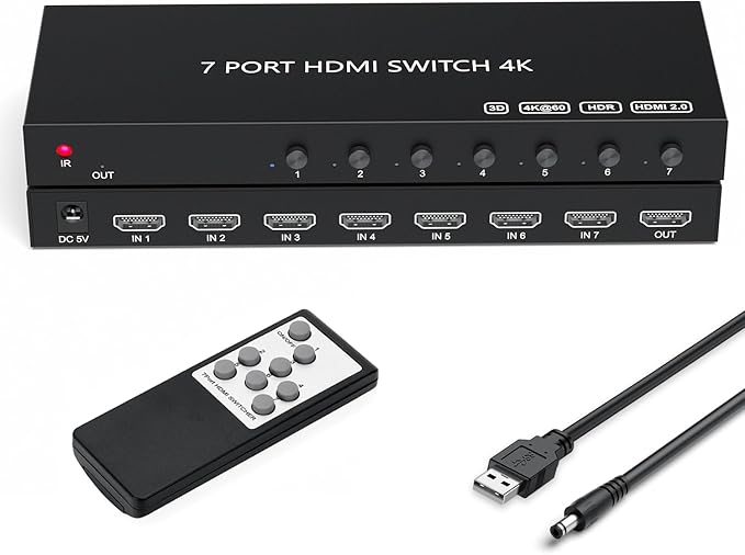 RuiPuo 7Port HDMI Switcher 4K@60Hz 5In 1Out HDMI Selector by RuiPuo