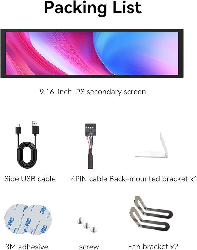9.16" Computer Temp Monitor, FHD 1920x462 PC Sensor Panel One-Cable Connection - Image 9