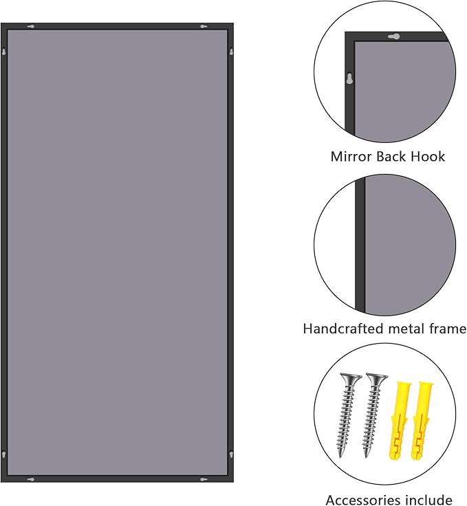 48x24In Black Bathroom Mirror for Wall, Rectangle Mirrors - Image 7