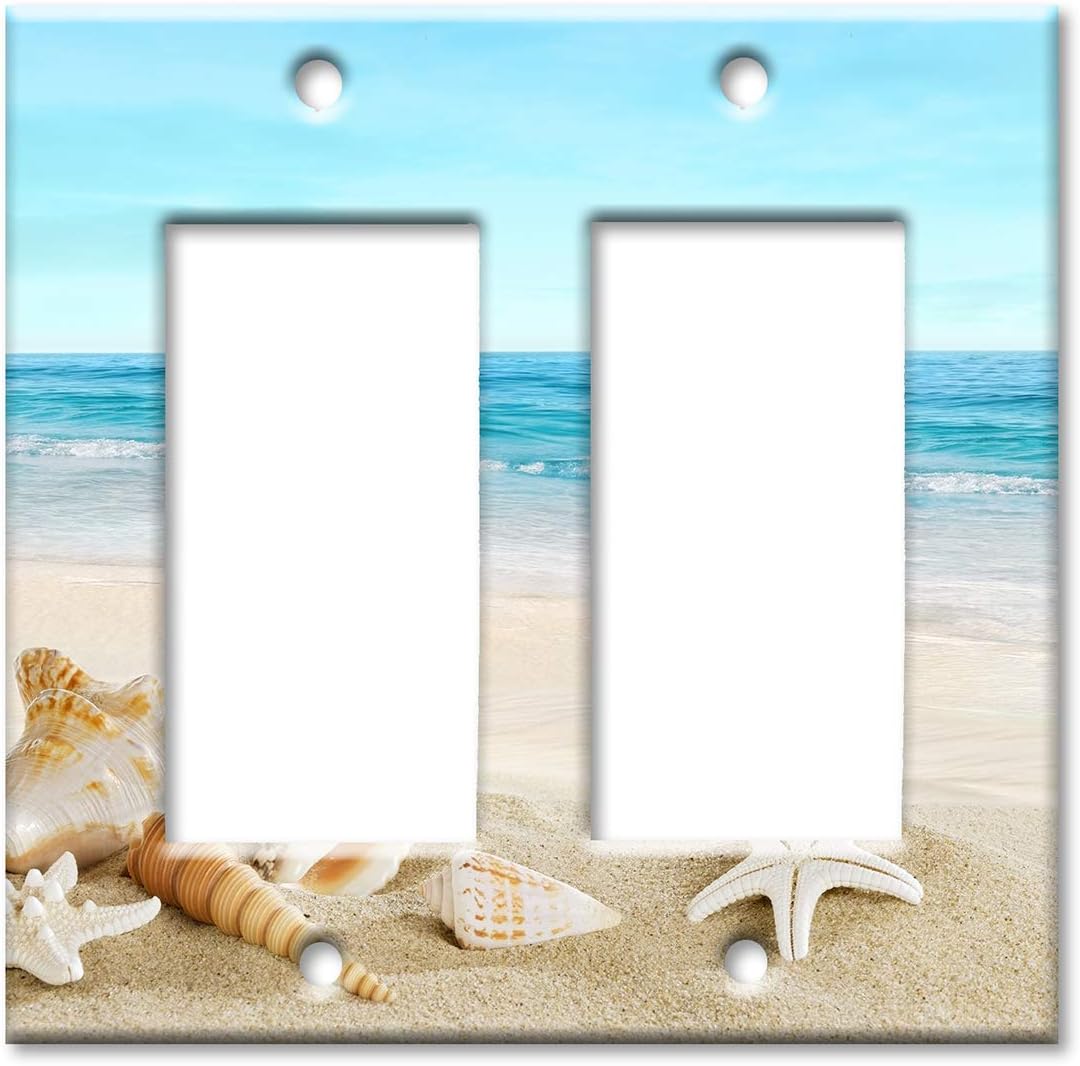 2-Gang Rocker Decorator OVERSIZE Switch Plate - OVER SIZE Wall Plate - Seashells on the Beach Made in USA - Made in USA