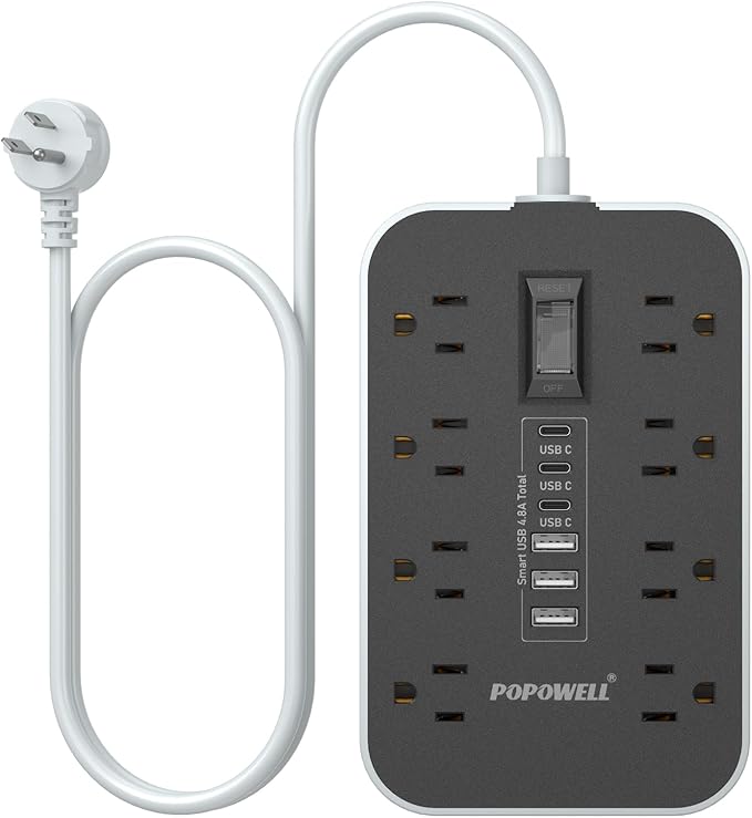 Appliance Power Strip- 14 Guage Heavy Duty Extension Cord, 8 AC Outlet& 6 USB by POPOWELL