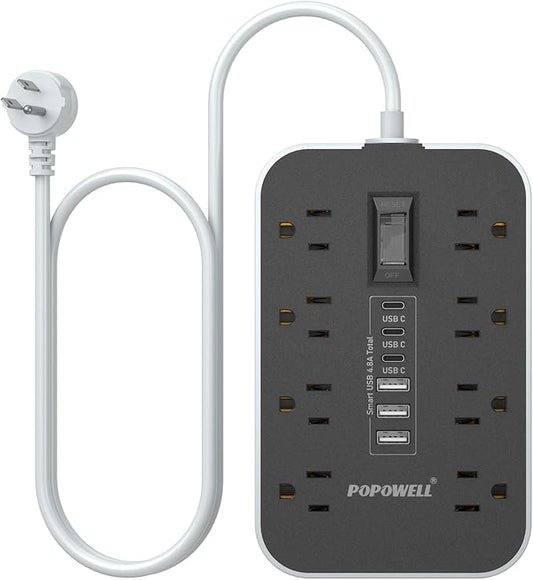 Appliance Power Strip- 14 Guage Heavy Duty Extension Cord, 8 AC Outlet& 6 USB by POPOWELL