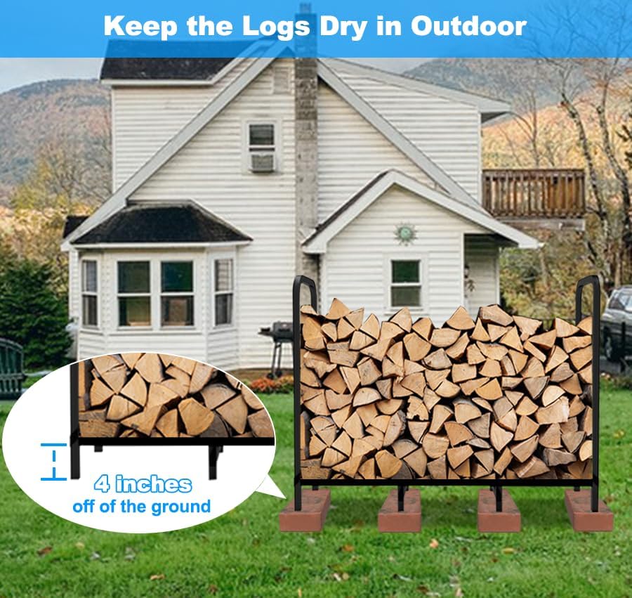 4ft firewood rack holder, adjustable heavy duty fire, close-up detail
