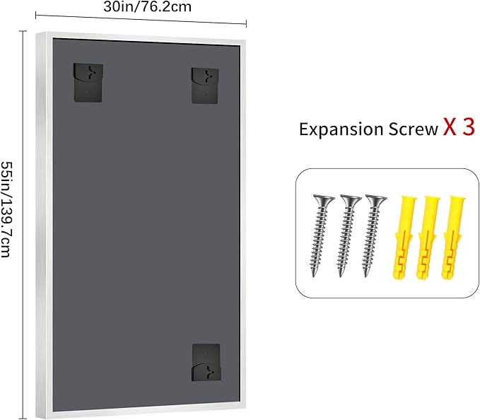 30x55 Silver Bathroom Mirror, Brushed Silver Rectangular Mirror - Image 9