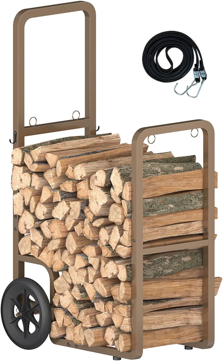 easy-assembly firewood cart, rolling log carrier for outdoor, main product view