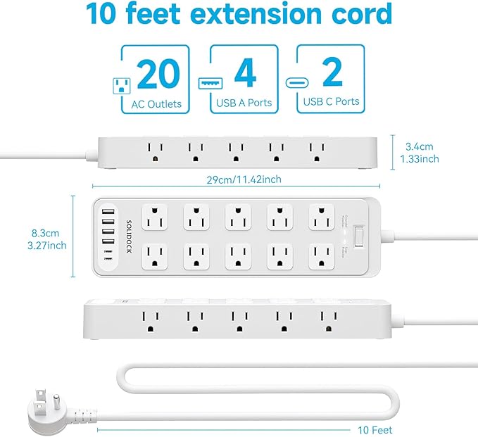 Solidock Power Strip Surge Protector Flat Plug - Image 7