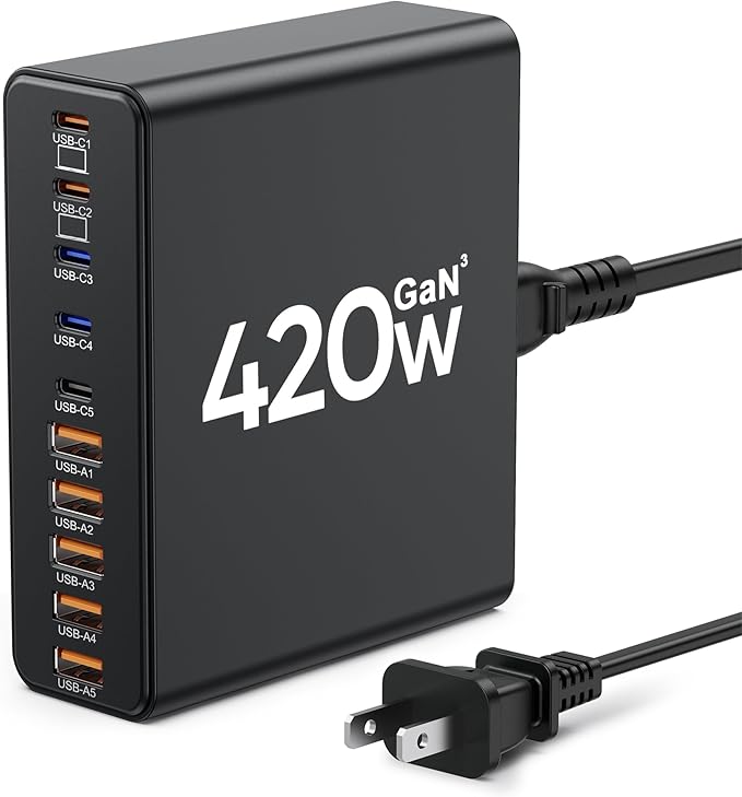 420W USB C Charger Block, 10-Port Charging Station GaN Fast Charging Type C & by Unknown