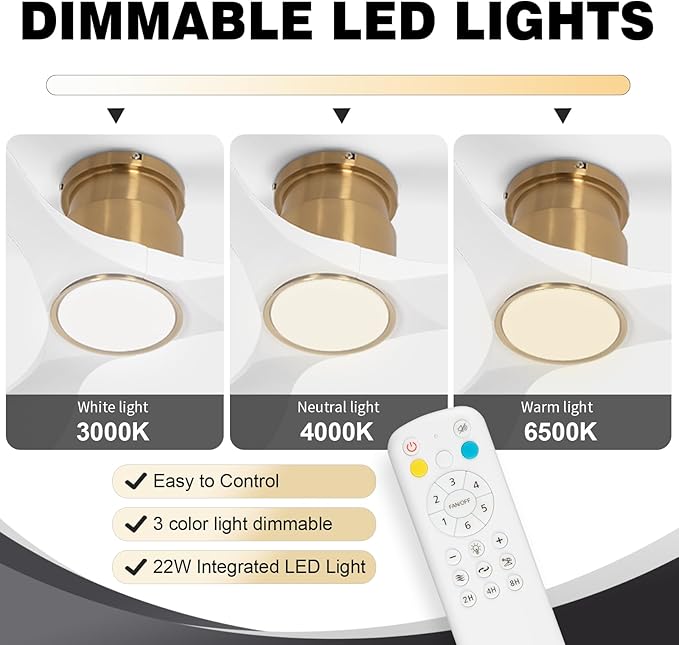 52 Inch Ceiling Fan with Lights and Remote, Modern 3 Blade Ceiling Fans - Image 3