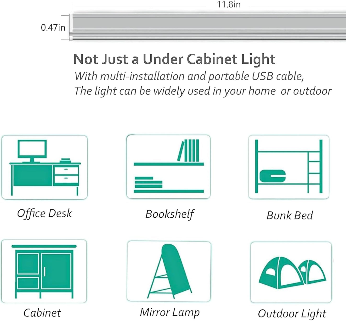 ASOKO Under Cabinet Led Lighting, 12 Inch Light Strip Bar, Daylight White 5000K Dimmable Plug in USB Light, Small Thin Led Under Counter Lighting for Kitchen/Room/Shelf/Desk/Display Case