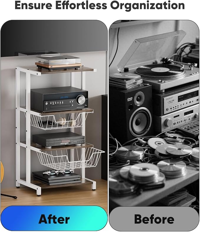 Ardier Media Stand with Two Detachable Baskets, 4-Tier AV Media Stand Corner - Image 6