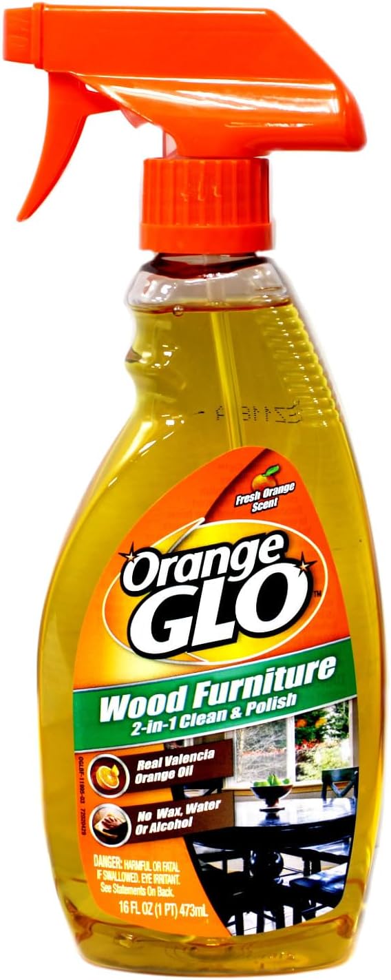 Orange Glo Wood Furniture 2-in-1 Clean & Polish Spray, Fresh Orange Scent, Real Valencia Orange Oil, 16 fl oz (Pack of 3) | 3 Pack, Fresh Orange Scent, Real Valencia Orange Oil