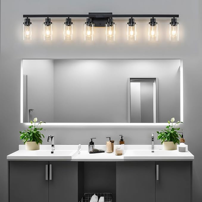 DIKAIDA 8 Light Bathroom Vanity Lights Over Mirror, 52inch Black Vanity Lights - Image 5