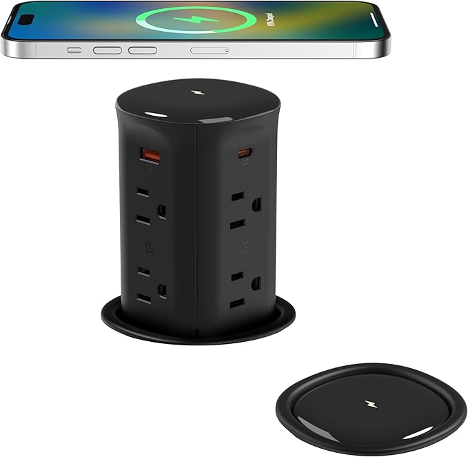 Jgstkcity Pop up Outlet for Countertop, 65W USB C Fast Charging, 15W Wireless by Jgstkcity