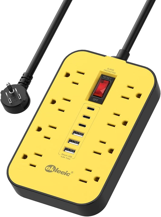 Power Strip with USB, Surge Protector Flat Plug with 8 Widely Spaced Outlets by okleeic