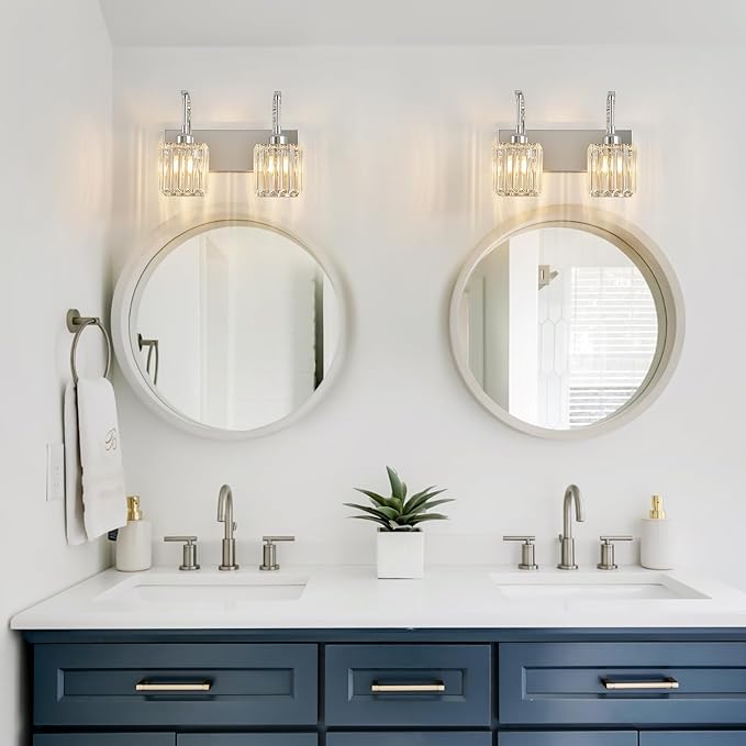 FDPBY Crystal Vanity Lights 2-Light Chrome Wall Lamp Modern Crystal Bathroom - Image 6