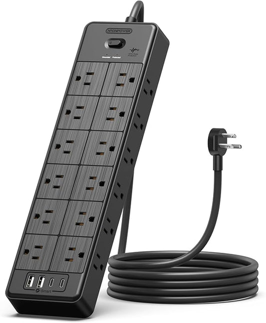 24 Widely Outlets 5 Ft Extension Cord NTONPOWER 15A/1875W Power Strips by NTONPOWER