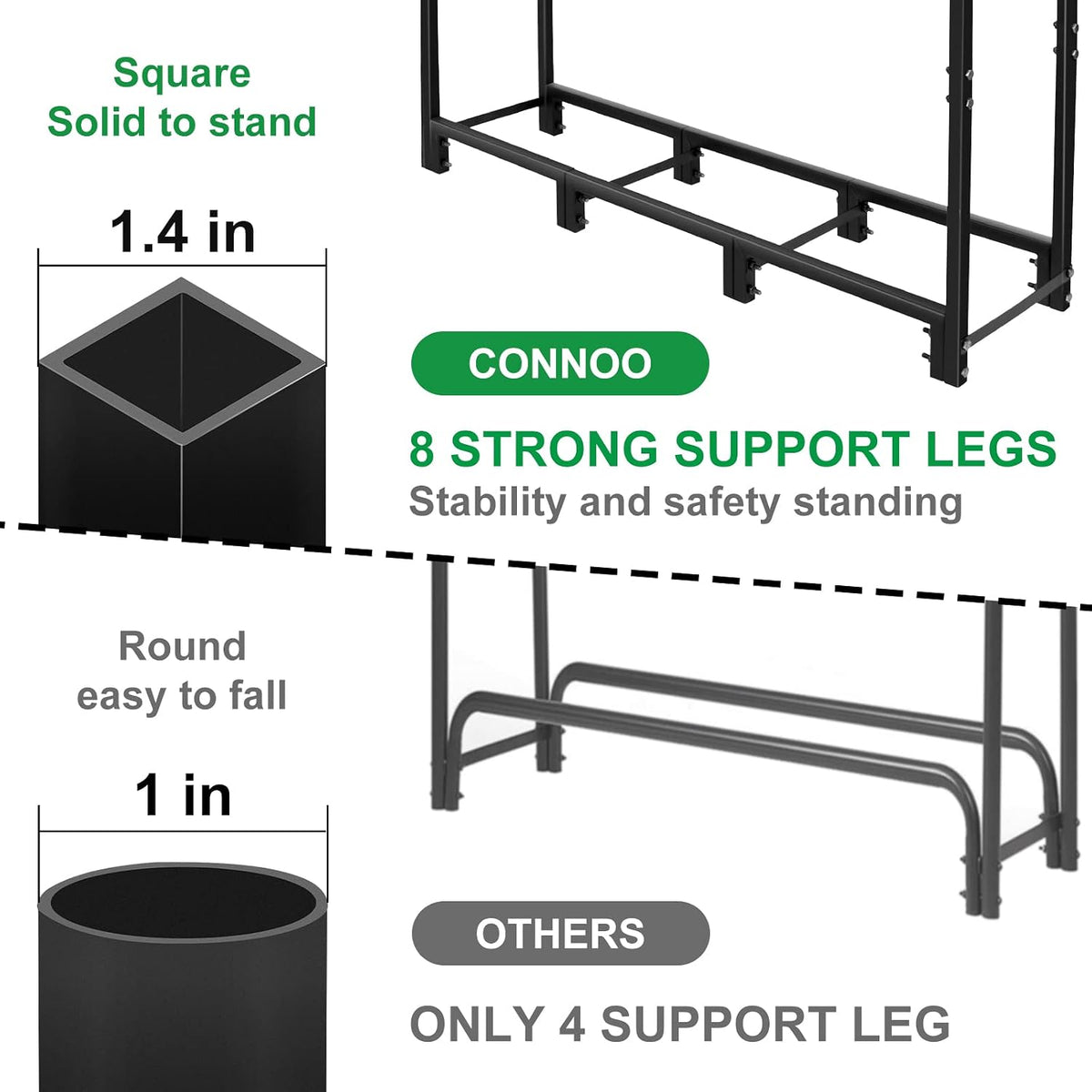 connoo 4ft firewood rack stand heavy duty firewood shown in use