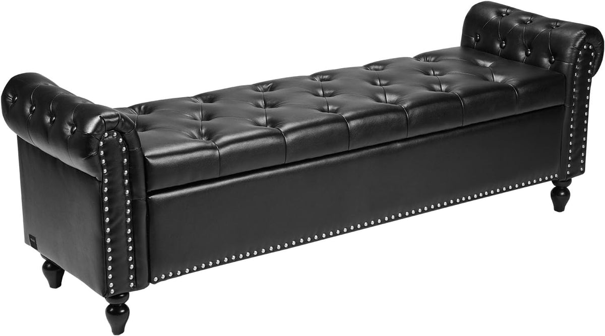 vevor button-tufted storage ottoman bench, rolled arm pu, main product view