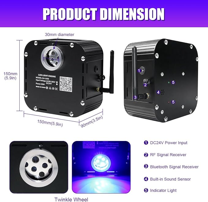 AZIMOM High Brightness 50W Twinkle Fiber Optic Light Source RGBW Light Box - Image 5