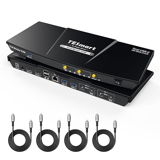 TESmart USB-C KVM Switch 2 Monitors 2 Laptops 4K@60Hz, USB 3.0 KVM Switch Dual by TESmart