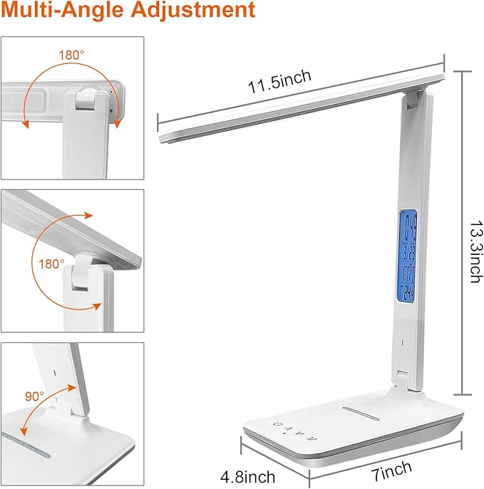 snsok Desk Lamp with Wireless Charger, USB Charging Port, Dimmable Office Desk - Image 5