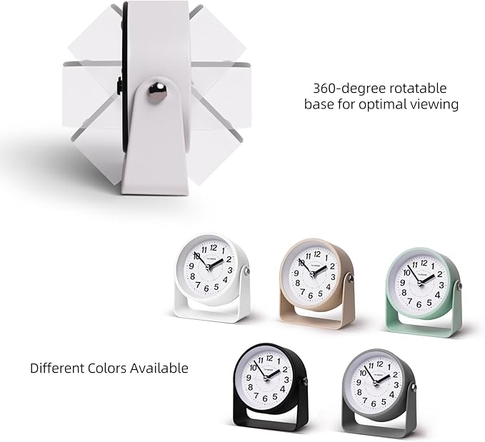 TIMESS Analog Alarm Clock, Silent Non-Ticking Quartz Movement, Battery-Operated - Image 4