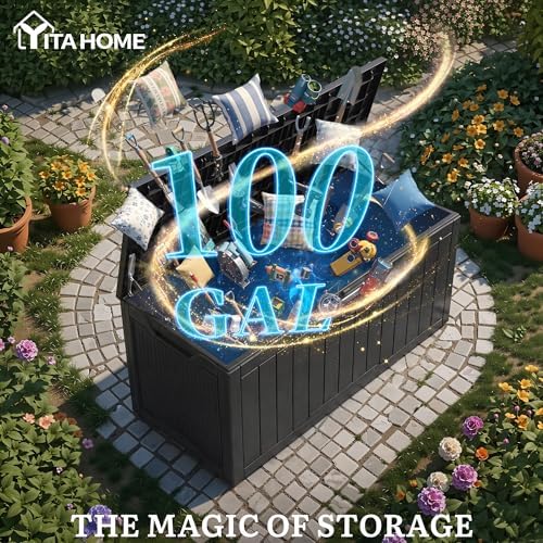 yitahome 100 gallon large outdoor storage box shown in use