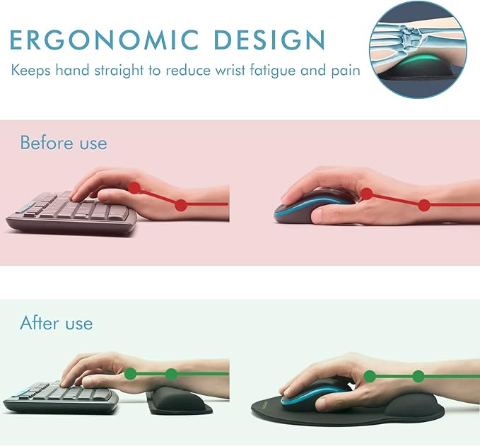 VAGAU Premium Keyboard Wrist Rest and Mouse Pad Wrist Support, Ergonomic Memory - Image 3