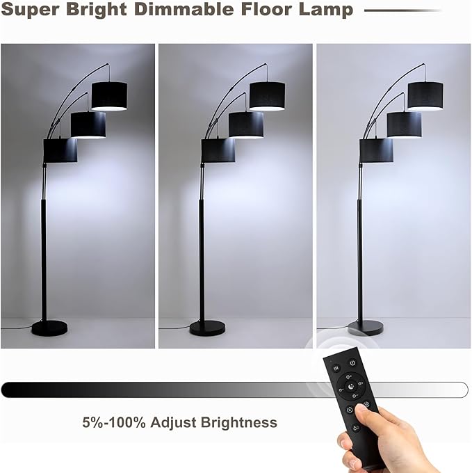 Fansdrick Floor lamp with Remote, 3 Light Arc Floor Lamps - Image 6