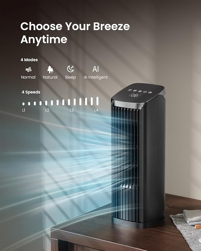 PNTCK Fan for Bedroom, 4 Modes 4 Speeds Max 24ft/s, 70° Oscillating Desk Fan - Image 2