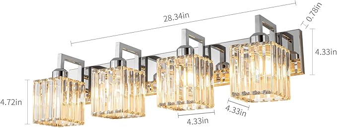 FDPBY Modern Bathroom Vanity Light 4-Lights Chrome Crystal Wall Lamp Bathroom - Image 3
