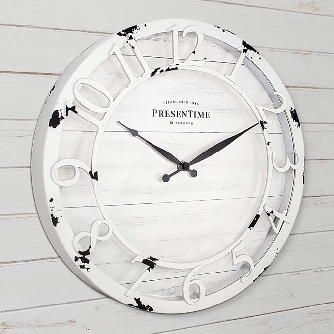 Presentime & Co 13" Farmhouse Series Wall Clock, Quartz Movement, Shiplap Style - Image 2