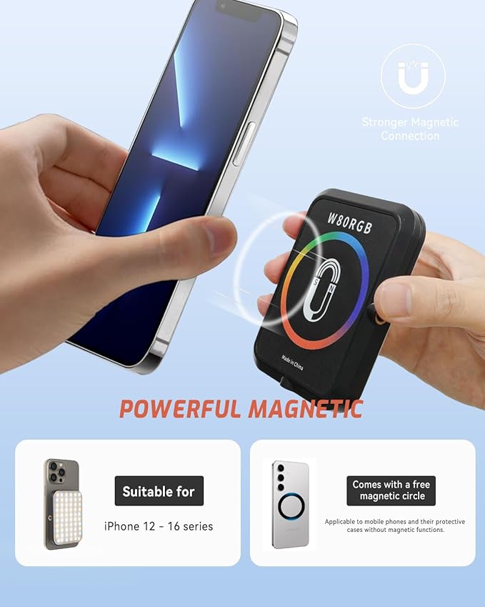 Magnetic Portable Selfie Light for iPhone: RGB Rechargeable Phone Fill Lights - Image 2
