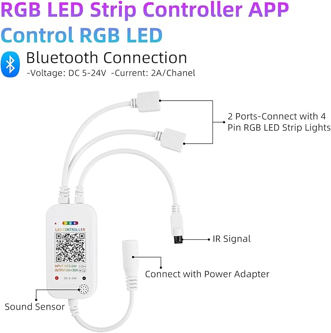 Taoellen Smart Bluetooth LED Controller, RGB Music LED Strip Lights Controller - Image 3
