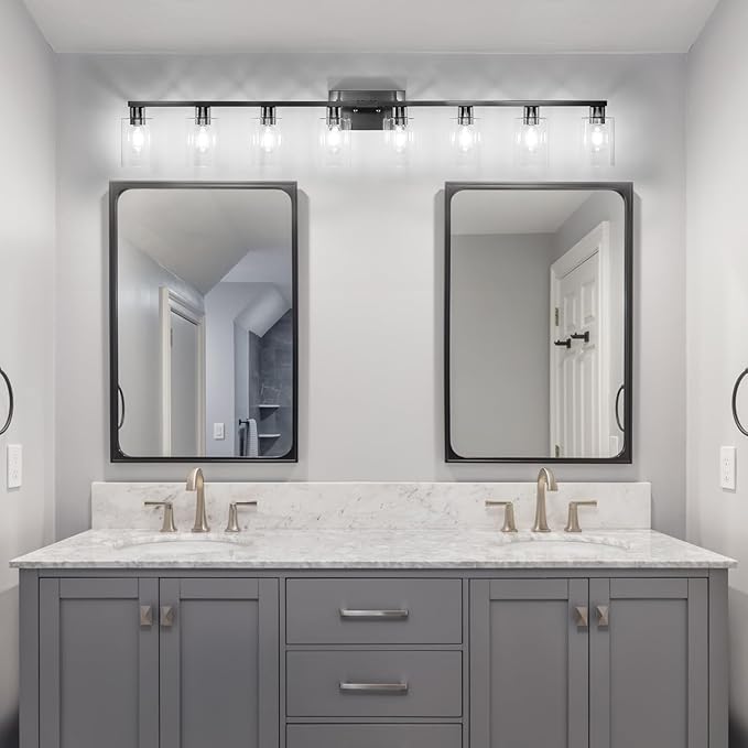 8-Light Brushed Nickel Vanity Light Fixtures, Modern Large Bathroom Light - Image 5