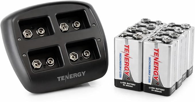 Tenergy TN294 4 Bay 9V Li-ion Battery Charger and 8 Pack 9V 600mAh Li-ion by Tenergy