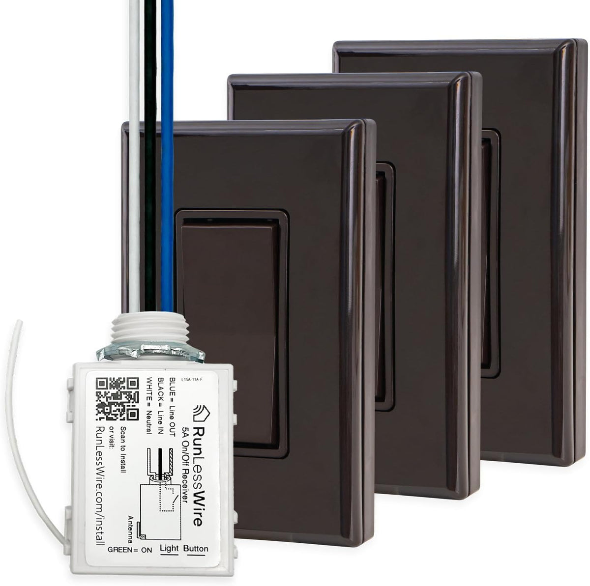 RunLessWire 4-Way Battery-Free DIY Wireless Light Switch Kit 150ft RF Range