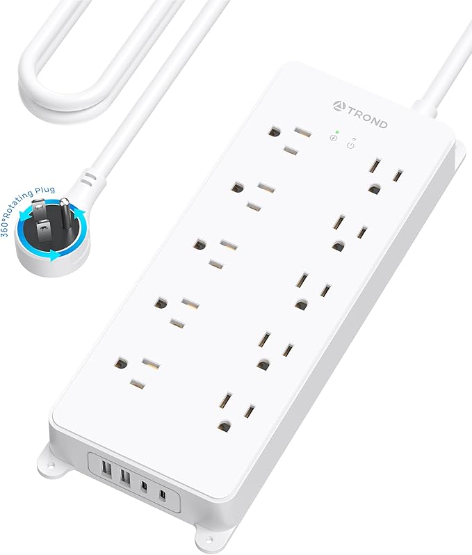 TROND 360° Rotating Plug Surge Protector 15ft, Power Strip by TRONDOfficial