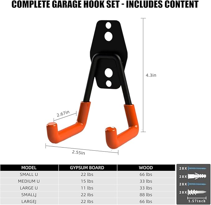 CRXCRC 6-Pack Small Square Heavy Duty Garage Hooks, Utility Room Storage - Image 5