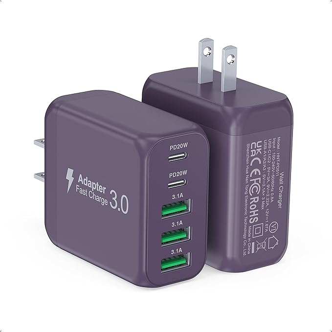 60W 2-Pack USB C Wall Charger Block, 5-Port C Charger Fast Charging Block PD by CSODINCE