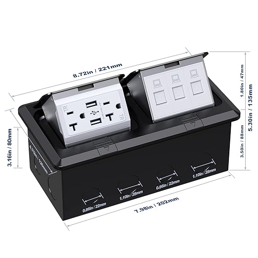 KYHSHJ Dual Pop-Up Floor Electrical Outlet Box Kit，20 Amp Stainless Steel USB - Image 4