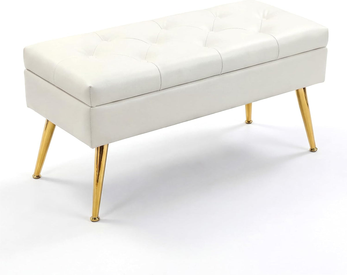 snowdrop 31.5" storage bench – white upholstered end, main product view