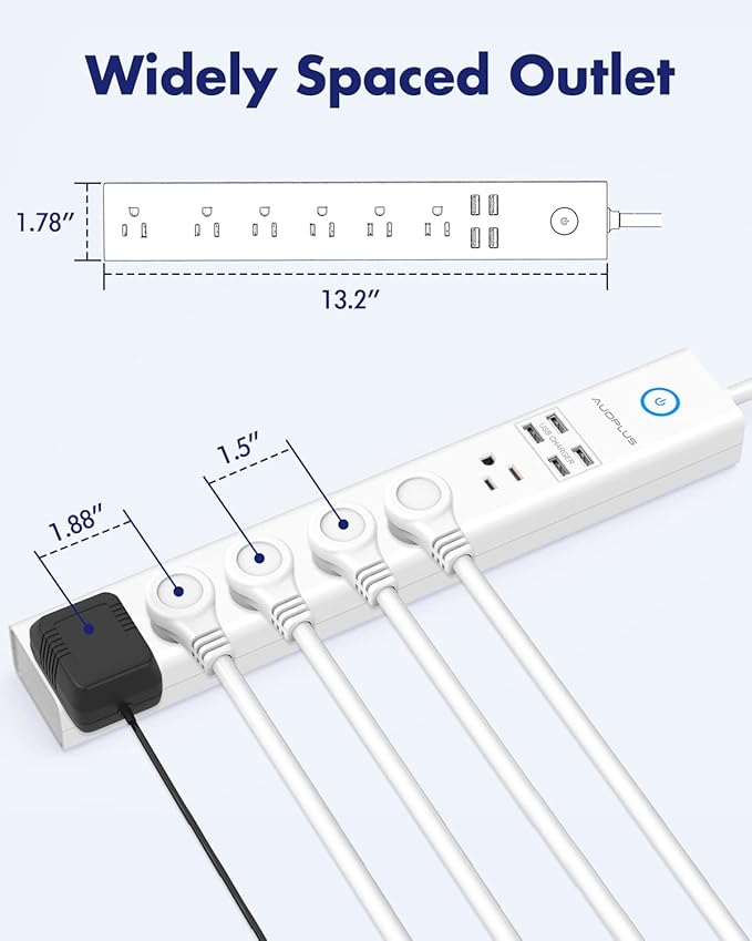 2 Pack Power Strip Surge Protector Flat Plug - Image 7